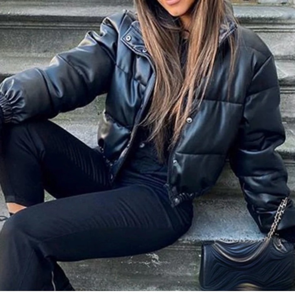Black leather bomber jacket